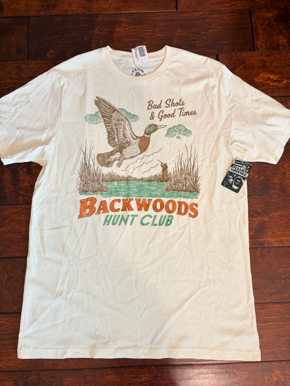 Graphic Tee - backwoods Hunt Club White with Orange & Green Print